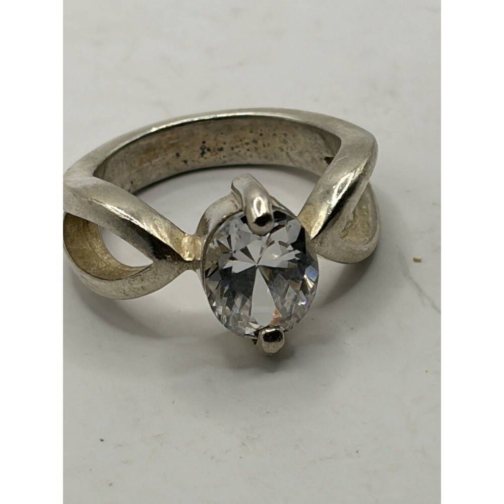 Size 8 Sterling Silver (.925) Solitaire Ring Clear CZ Stone Split Shank